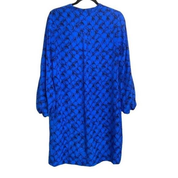 Diane Von Furstenberg Tanyana Clean Blue Black Silk Dress Belted Long Sleeve 8 - Picture 2 of 7